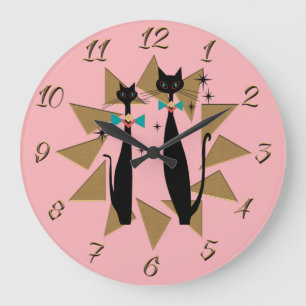 Atomzeitalter Retro Mittelalter Moderne Coole Katz Große Wanduhr