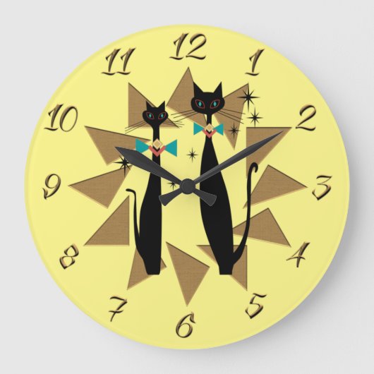 Atomzeitalter Retro Mittelalter Moderne Coole Katz Große Wanduhr (Vorderseite)