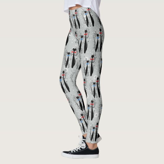 Atomzeitalter Retro Mittelalter Moderne Coole Katz Leggings (Links)