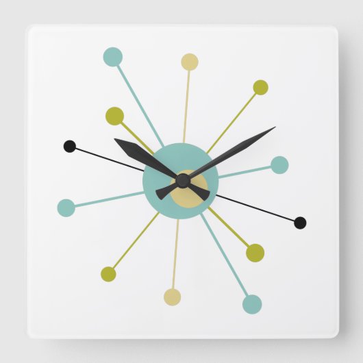 Atomzeitalter Sternexplosion Mitte Jahrhundert Mod Quadratische Wanduhr (Vorderseite)