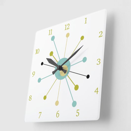 Atomzeitalter Sternexplosion Mitte Jahrhundert Mod Quadratische Wanduhr (Winkel)