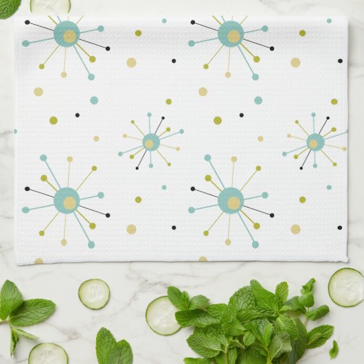 Atomzeitalter Sternexplosion und Dots Moderne Mitt Geschirrtuch (Gefaltet)