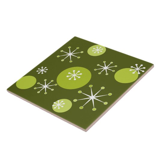 Atomzeitalter Sternexplosionen Olive Green Fliese (Seite)