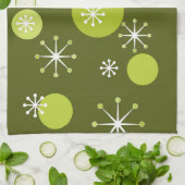 Atomzeitalter Sternexplosionen Olive Green Geschirrtuch (Gefaltet)