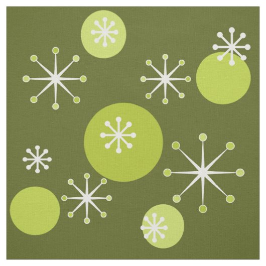 Atomzeitalter Sternexplosionen Olive Green Stoff (Muster)