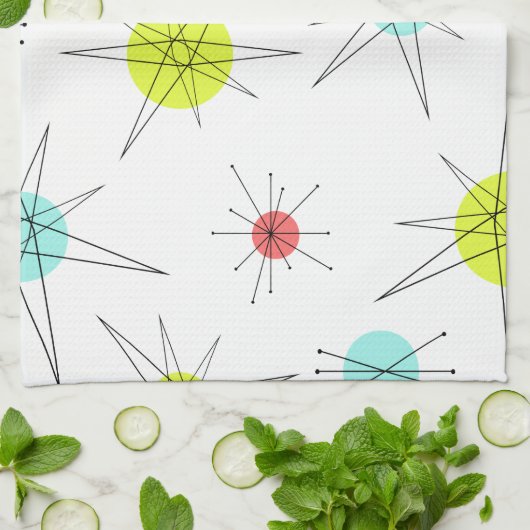 Atomzeitfarbenfrohe Planeten Geschirrtuch (Gefaltet)