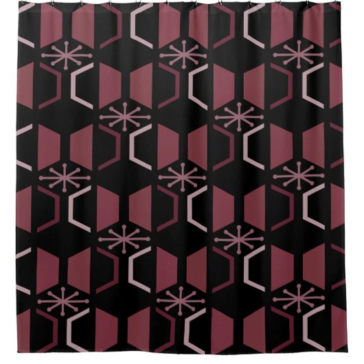 Atomzeithexagons Schwarzes Burgund Duschvorhang (Vorderseite)