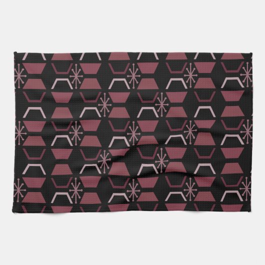 Atomzeithexagons Schwarzes Burgund Geschirrtuch (Horizontal)