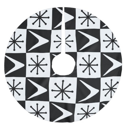 Atomzeitkreuz Schwarz-weiß Polyester Weihnachtsbaumdecke (Vorderseite)