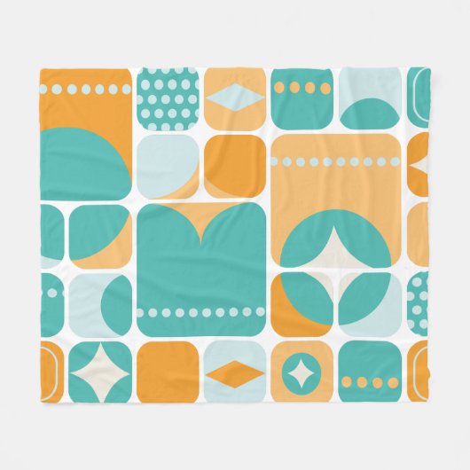 Atomzeitmitte Abstrakt Aquamarin, Aqua, Orange Fleecedecke (Vorderseite (Horizontal))
