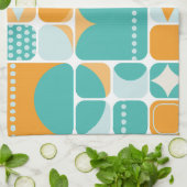 Atomzeitmitte Abstrakt Aquamarin, Aqua, Orange Geschirrtuch (Gefaltet)