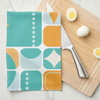 Atomzeitmitte Abstrakt Aquamarin, Aqua, Orange Geschirrtuch