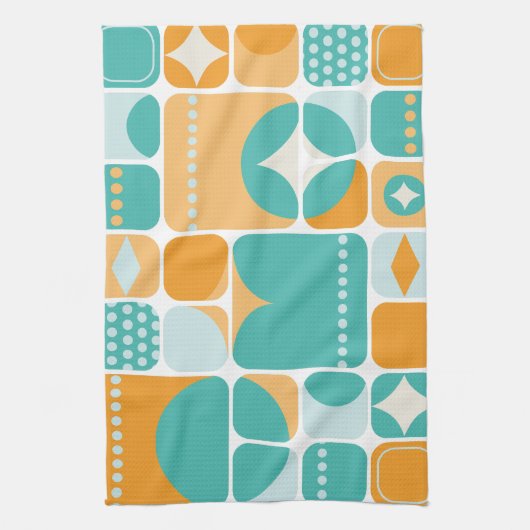 Atomzeitmitte Abstrakt Aquamarin, Aqua, Orange Geschirrtuch (Vertikal)