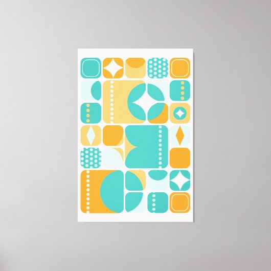 Atomzeitmitte Abstrakt Aquamarin, Aqua, Orange Leinwanddruck (Vorderseite)