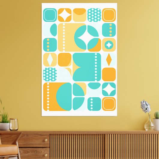 Atomzeitmitte Abstrakt Aquamarin, Aqua, Orange Leinwanddruck (Insitu (Wohnzimmer))