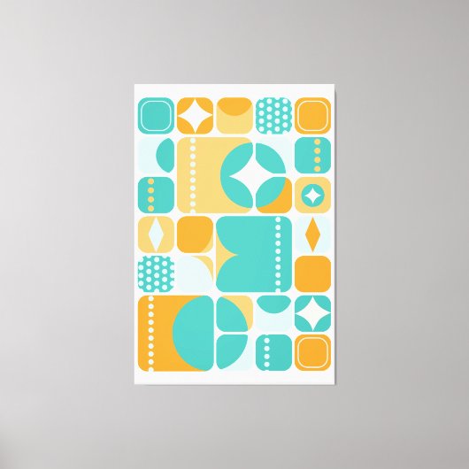 Atomzeitmitte Abstrakt Aquamarin, Aqua, Orange Leinwanddruck (Vorderseite)