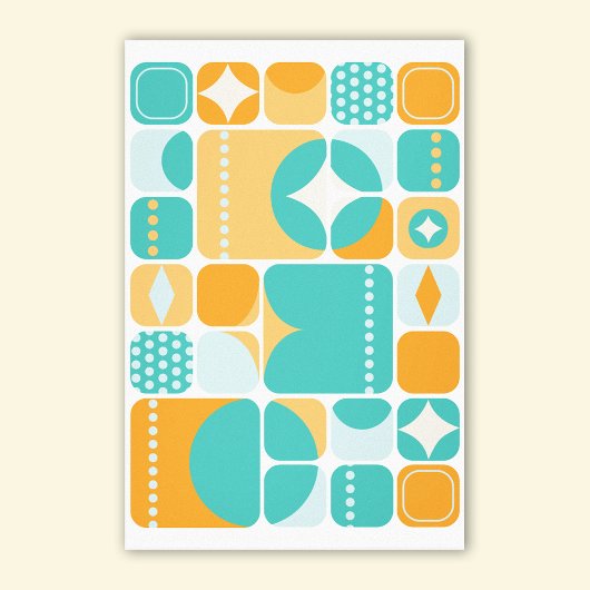 Atomzeitmitte Abstrakt Aquamarin, Aqua, Orange Leinwanddruck