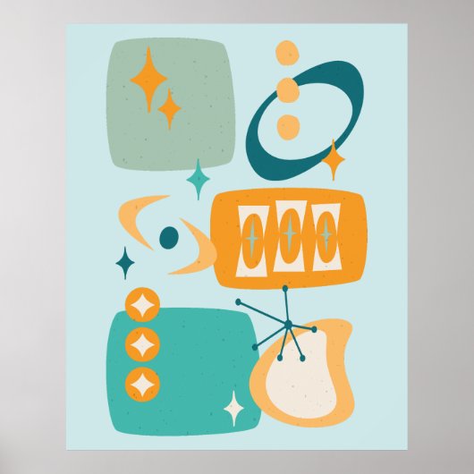 Atomzeitmitte Abstraktes Aqua Orange Poster (Vorne)