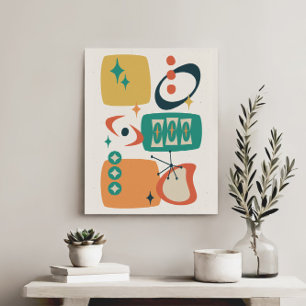 Atomzeitmitte Abstraktes Aquamarines Orangengelb Leinwanddruck