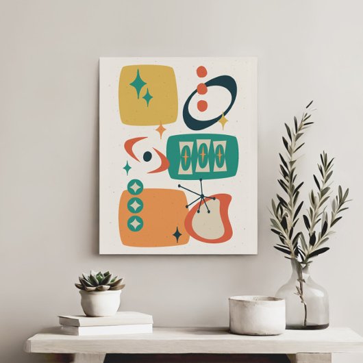 Atomzeitmitte Abstraktes Aquamarines Orangengelb Leinwanddruck