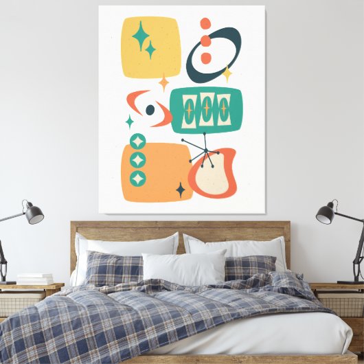 Atomzeitmitte Abstraktes Aquamarines Orangengelb Leinwanddruck (Insitu (Schlafzimmer))