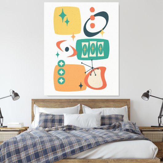 Atomzeitmitte Abstraktes Aquamarines Orangengelb Leinwanddruck (Insitu (Schlafzimmer))