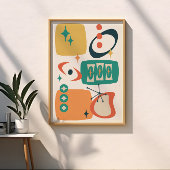 Atomzeitmitte Abstraktes Aquamarines Orangengelb Poster