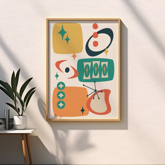 Atomzeitmitte Abstraktes Aquamarines Orangengelb Poster