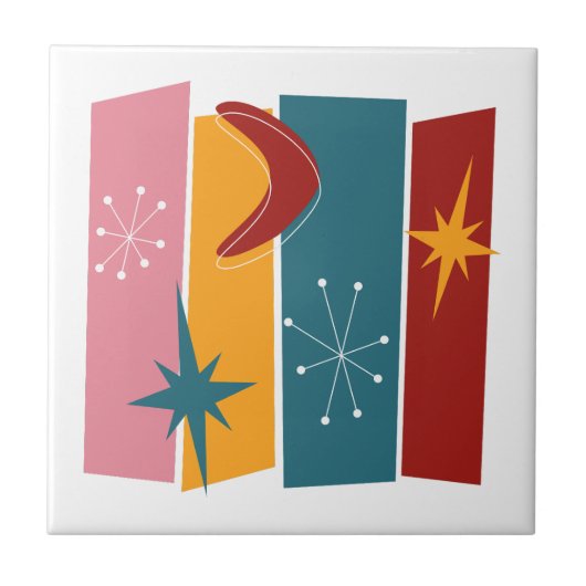 Atomzeitmitte Rechtecke Boomerang Sternexplosion M Fliese (Vorderseite)