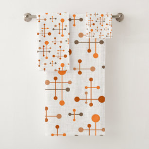 Atomzeitmuster 36 Orange, braun Badhandtuch Set