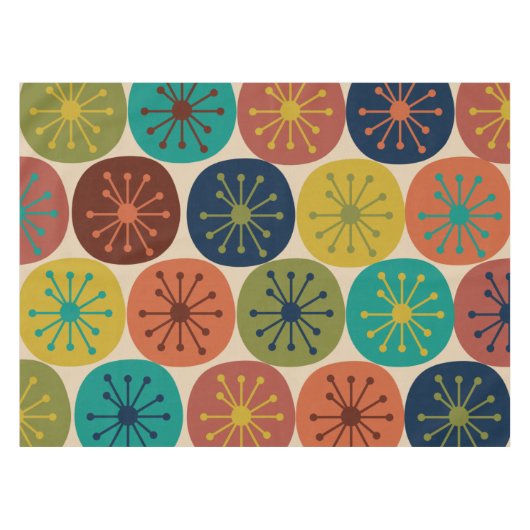 Atomzeitpunkte Mitte des Jahrhunderts Retro-Muster Tischdecke (Vorderseite (Horizontal))