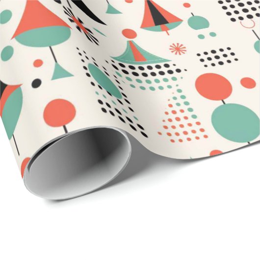 Atomzentrum Mitte Jahrhundert Moderne Weihnachten Geschenkpapier (Rolleneckpunkt)