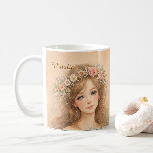 Att your photo och name Watercolor painting Cute Kaffeetasse (Mit Donut)