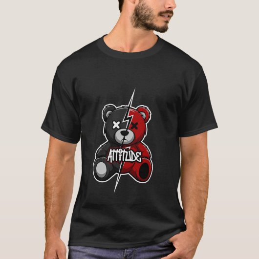 Attitude Split Bear | Lightning X-Eyes Teddy Graph T-Shirt (Vorderseite)