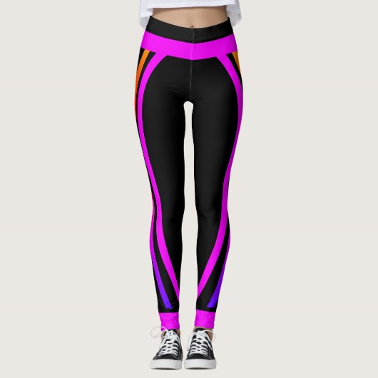 Attoni Pink Side Stripes Jet Black Leggings (Vorderseite)