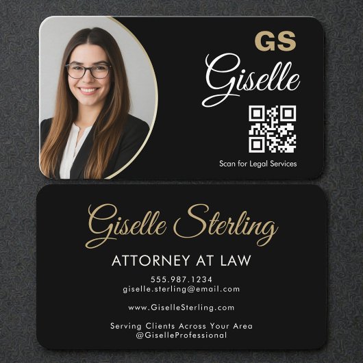 Attorney at Law Black QR Code Gold Photo Visitenkarte