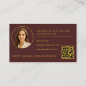 Attorney at Law Burgundy Gold Photo QR Code Visitenkarte (Rückseite)