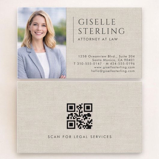 Attorney at Law Linen Photo QR Code Visitenkarte