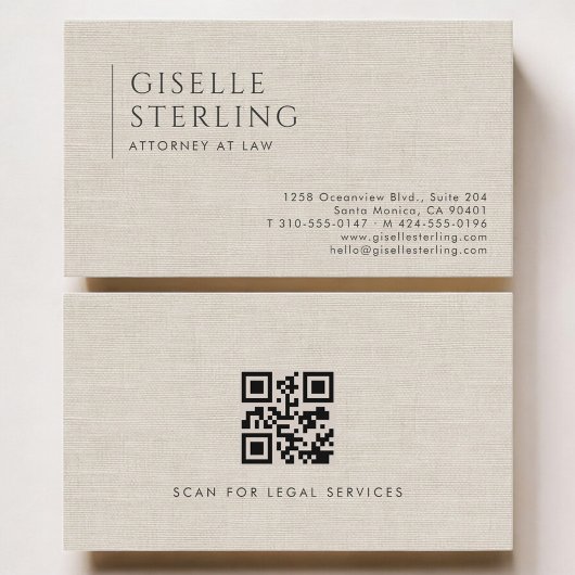Attorney at Law Luxury Neutral Linen QR Code Visitenkarte