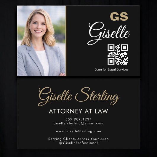 Attorney at Law QR Code Black Gold Photo  Visitenkarte