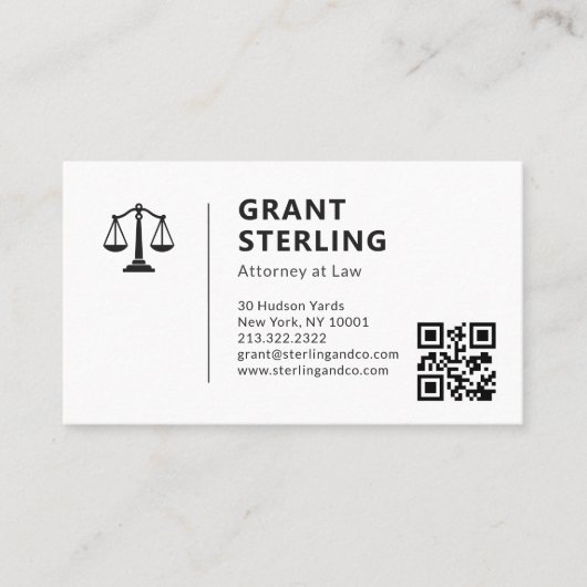 Attorney at Law QR Code Scales of Justice Visitenkarte (Vorderseite)