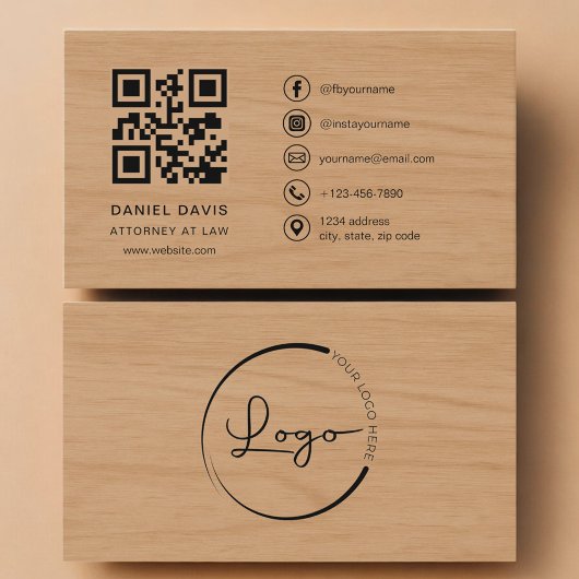 Attorney at Law Wood Professional QR Code Visitenkarte
