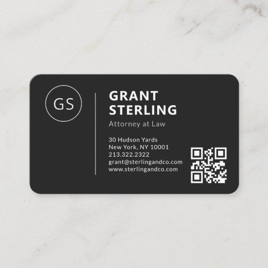 Attorney Black Logo QR Code Professional Visitenkarte (Vorderseite)