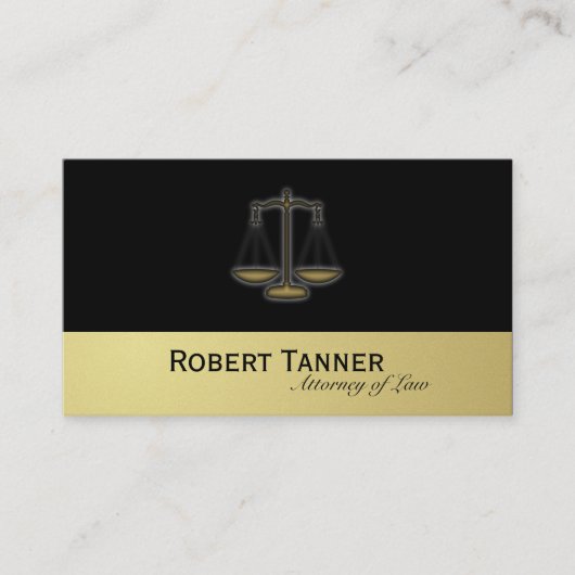 Attorney Business Card Scale Justice Black & Gold Visitenkarte (Vorderseite)