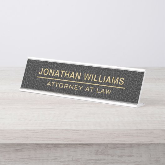 Attorney Faux Leather Custom Name Black Schreibtischnamensplakette (Vorderseite )