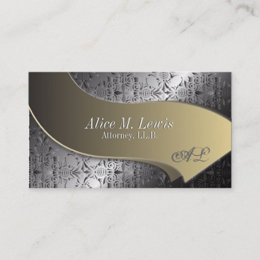 Attorney Law Business Card Silver Gold Monogram Visitenkarte (Vorderseite)
