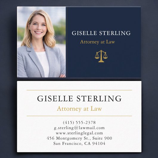 Attorney Law Firm Photo Navy Blue Gold Visitenkarte