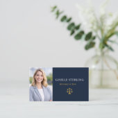 Attorney Law Firm Photo Navy Blue Gold Visitenkarte (Stehend Vorderseite)