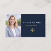 Attorney Law Firm Photo Navy Blue Gold Visitenkarte (Vorderseite)
