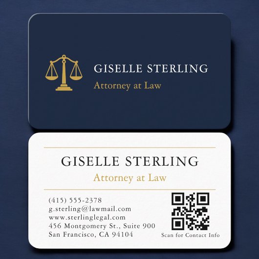Attorney Navy Blue Gold QR Code Professional Visitenkarte